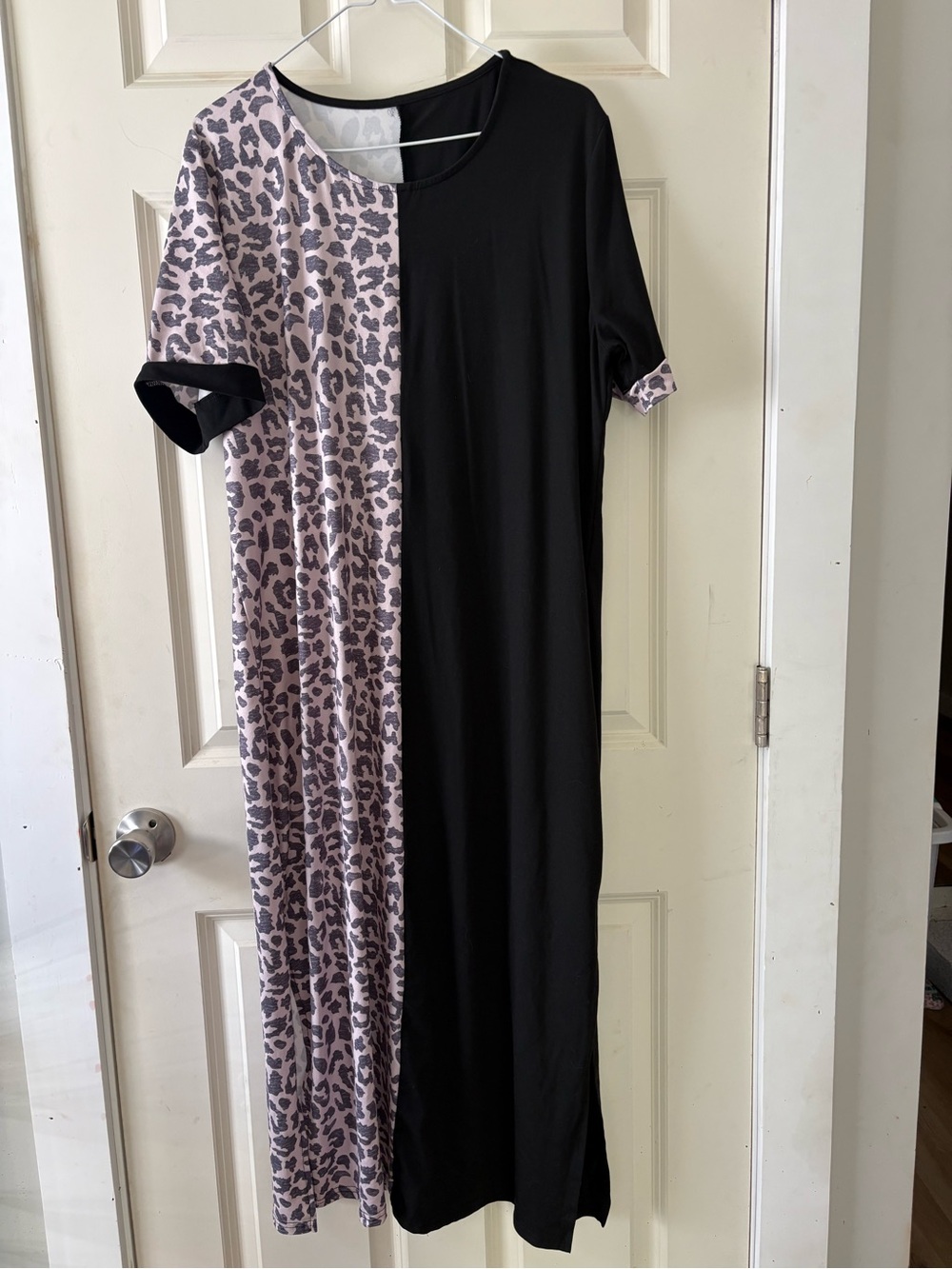 Women's Black and Pink Leopard Sleep Maxi Dress